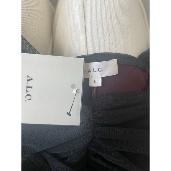 $295 A.L.C. Womens Black V-Neck Mesh Long Sheer Sleeve Blouse Top Size Small - Picture 8 of 8